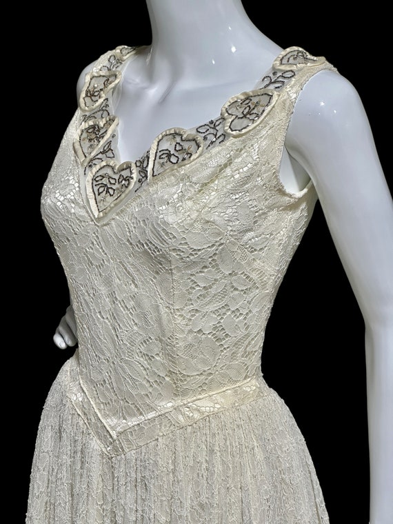 vintage 1940s wedding dress, white lace princess … - image 5