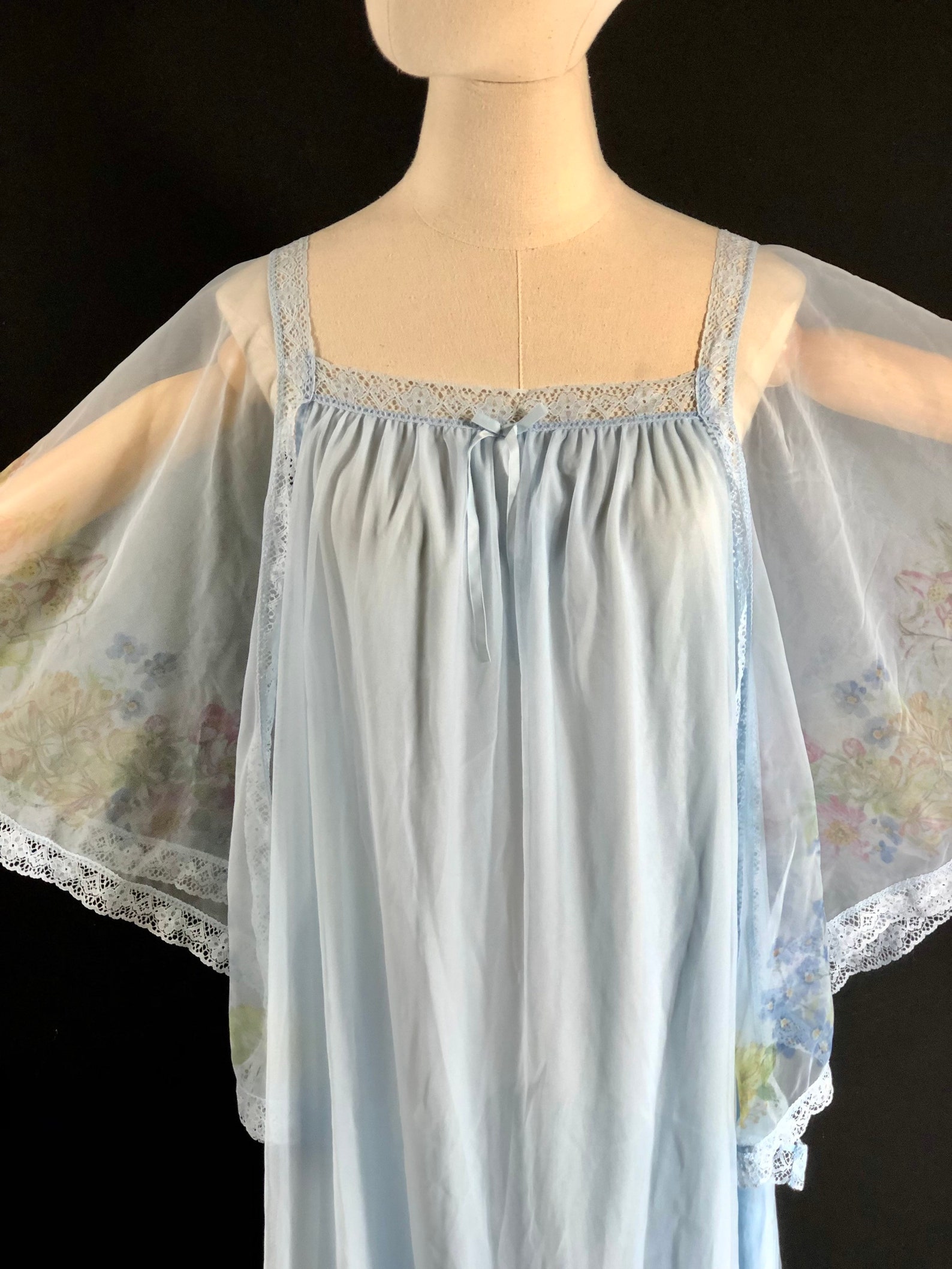 Vintage 1970s nightgown / ST MICHAEL loose house dress / blue | Etsy