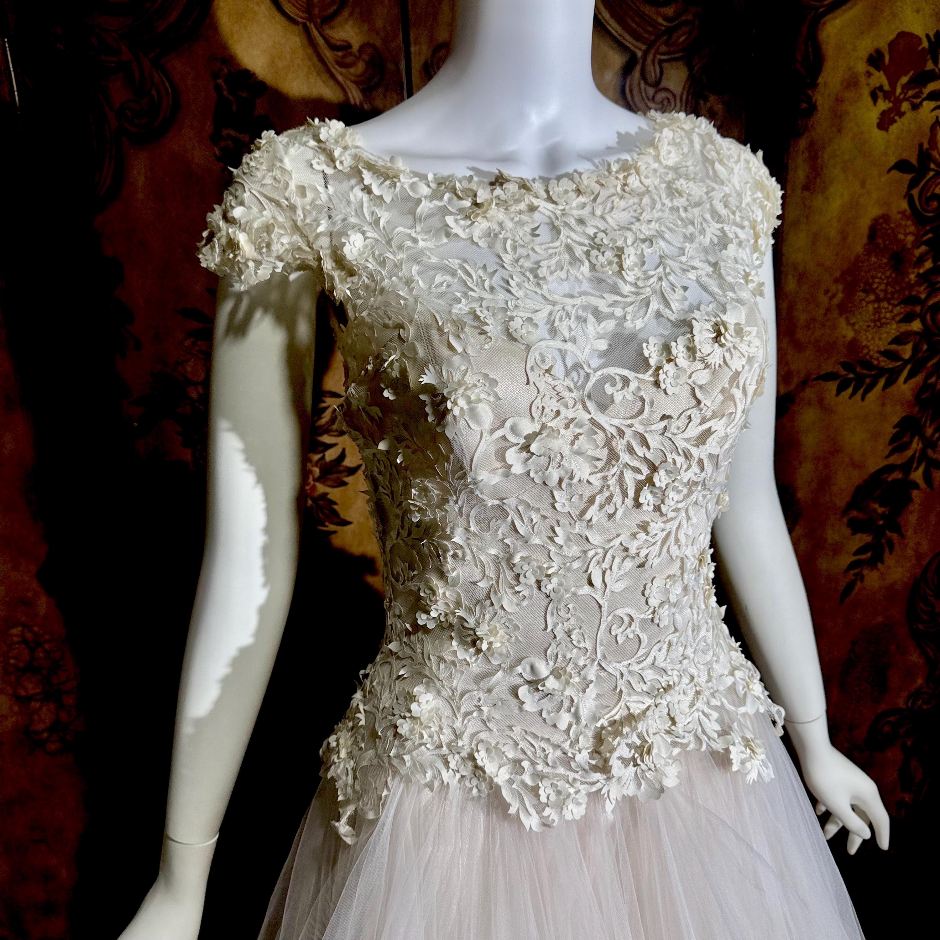 wedding dress designer david fielden vintage dress, Y2K cupcake tulle 3D cutwork bridal ball gown Height:Tall (5'6