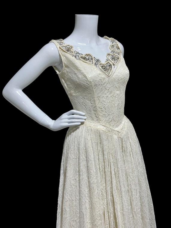 vintage 1940s wedding dress, white lace princess … - image 2