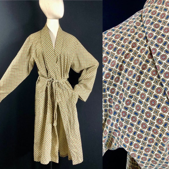 men's robe / vintage 1950s cotton polyester blend