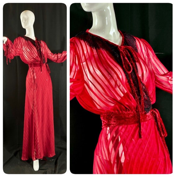 SALE - vintage sheer red dressing gown, Deep Lips… - image 4