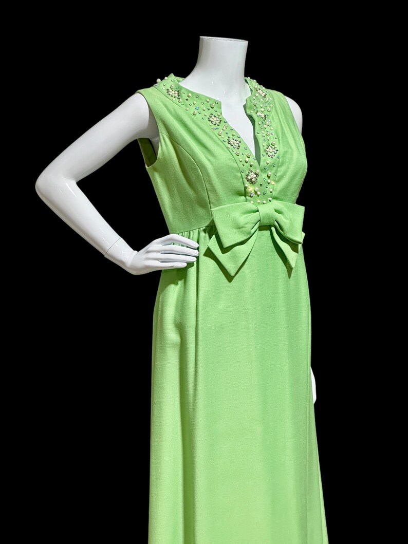 Vintage Evening Dress Gown, SAKS FIFTH AVENUE 1960s Fern Green Empire ...