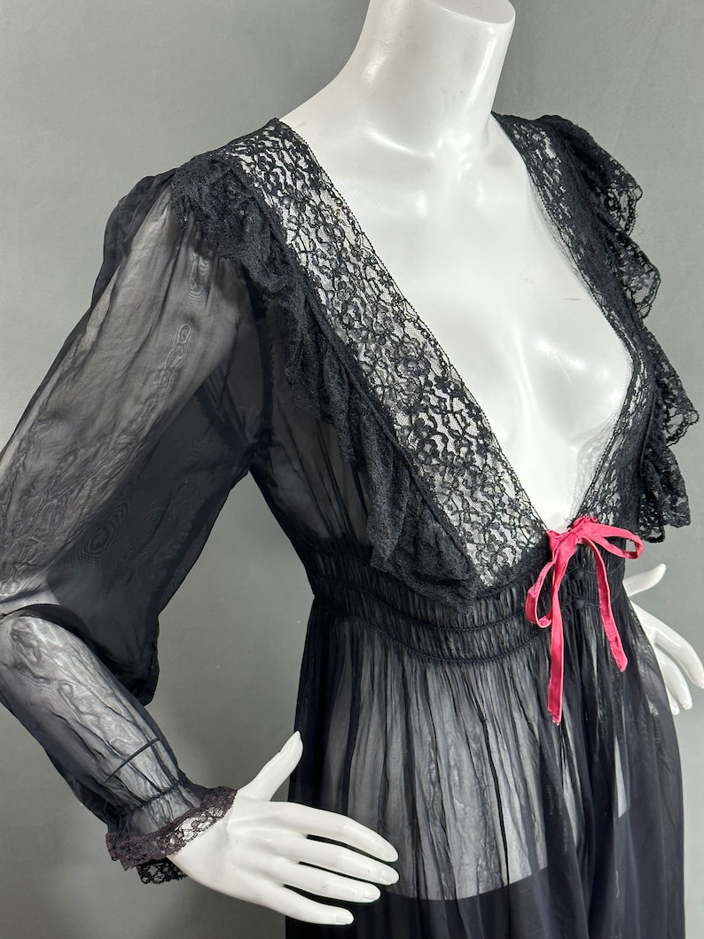 Vintage Dressing Gown Robe / 1930s Sheer Black Feather Weight Etsy