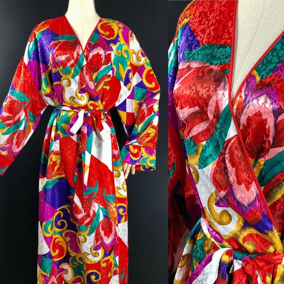 vintage 1980s robe / Mary McFadden 80s wrap abstra