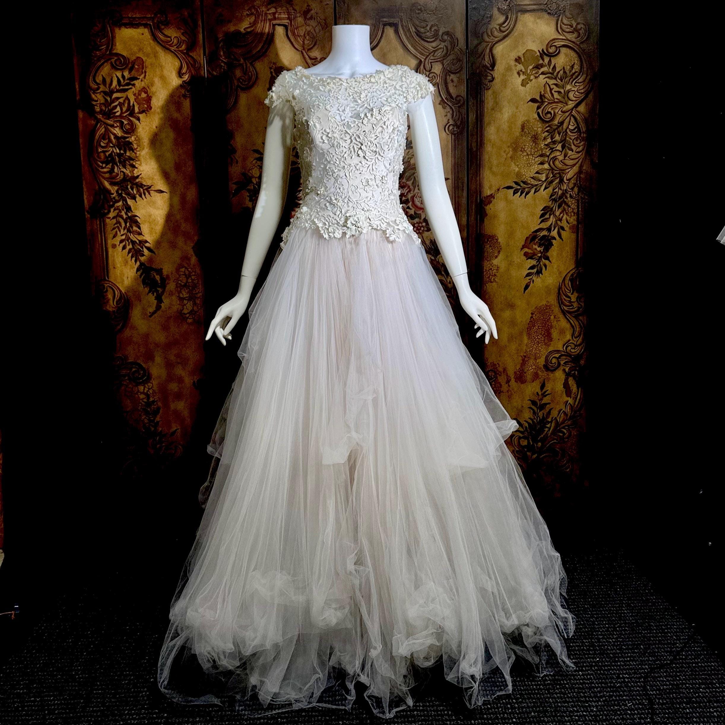Vintage Wedding Dress, DAVID FIELDEN Y2K Cupcake Tulle 3D Cutwork Bridal Ball Gown