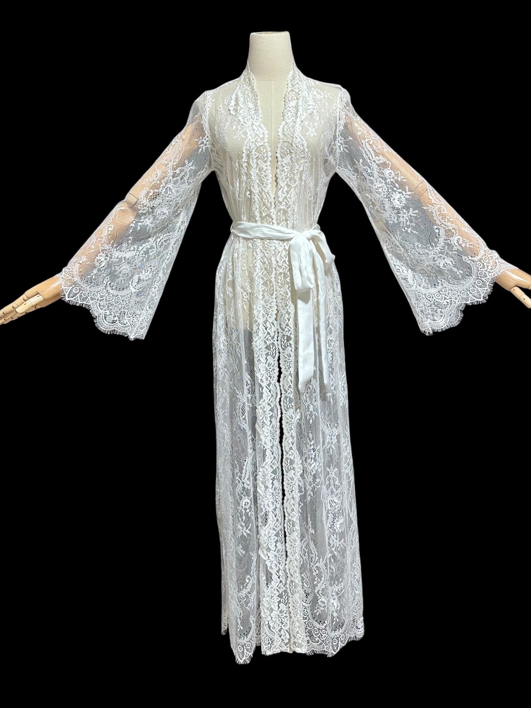 JONQUIL Sheer White Lace Robe, See Through Feather Weight White ...