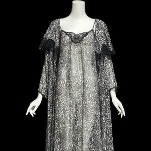 Vintage Lucie Ann Peignoir Set: Sheer Animal Print Negligee, Cape Collar