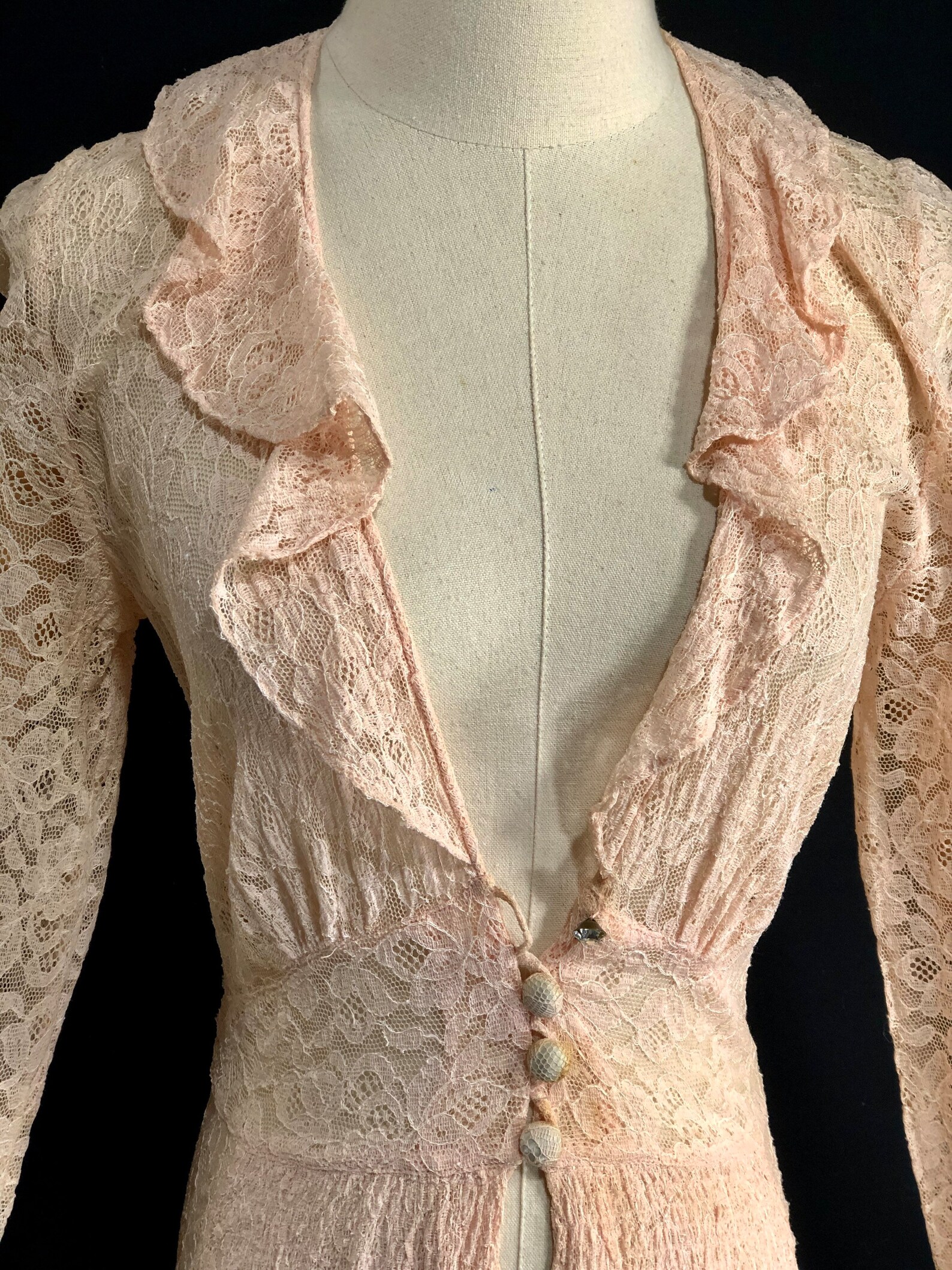 Vintage 1940s FLOBERT Dressing Gown / Dusty Pink Sheer Lace Etsy