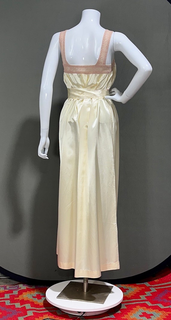1930s vintage Nightgown slip dress, White rayon and lace bias cut night dress, full length with side snaps