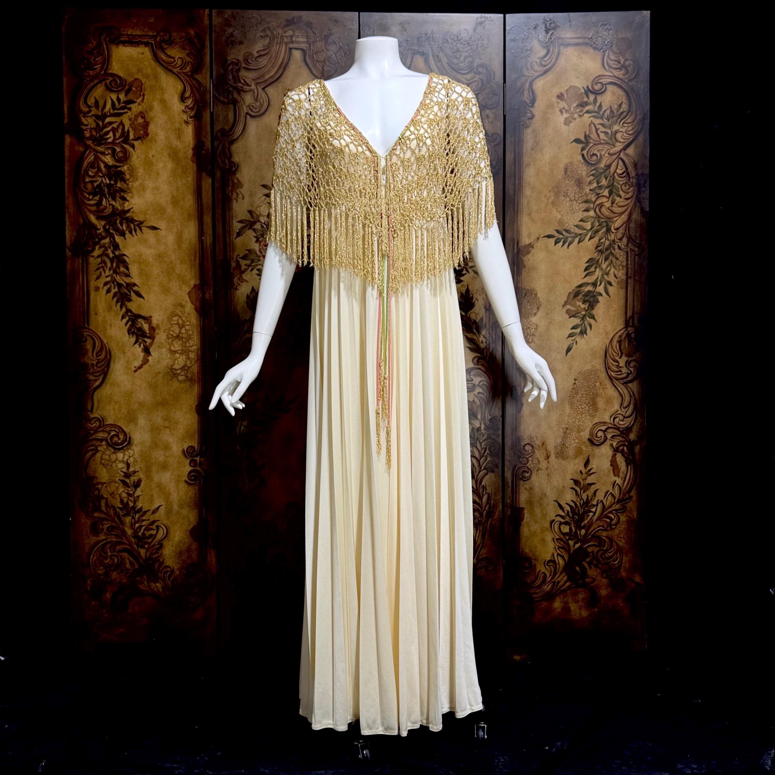 70s White Gold Dress - Etsy