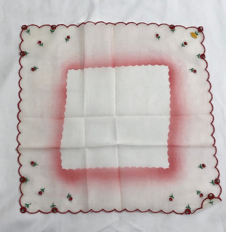 NOS vintage set of 3 handkerchief hankie Switzerland Swiss embroidered roses bridal gift box new unused