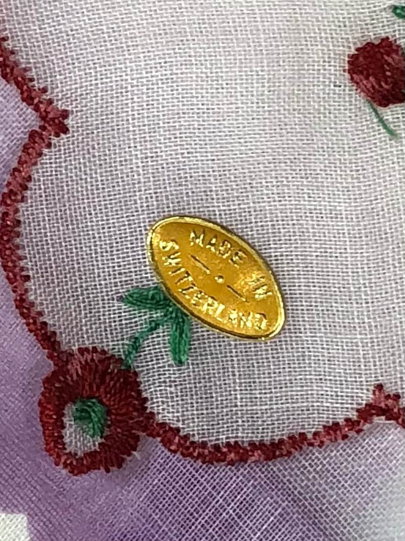 NOS vintage set of 3 handkerchief hankie Switzerland Swiss embroidered roses bridal gift box new unused