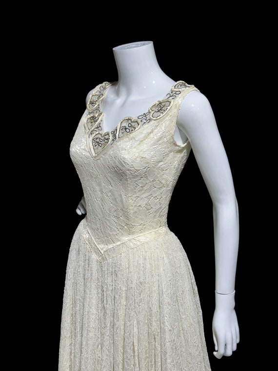 vintage 1940s wedding dress, white lace princess … - image 7