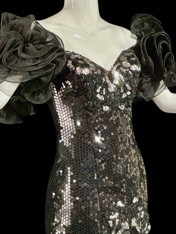 vintage 1980s prom dress, ALYCE 1980s Black sequi… - image 7