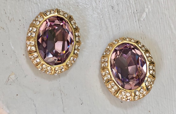 vintage Ciner earrings / 80s 1980s HUGE purple fa