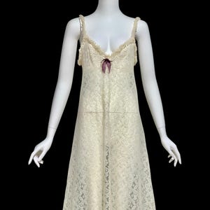 vintage nightgown slip dress, 1950s ethereal completely sheer creamy lace night dress with ruffles, small