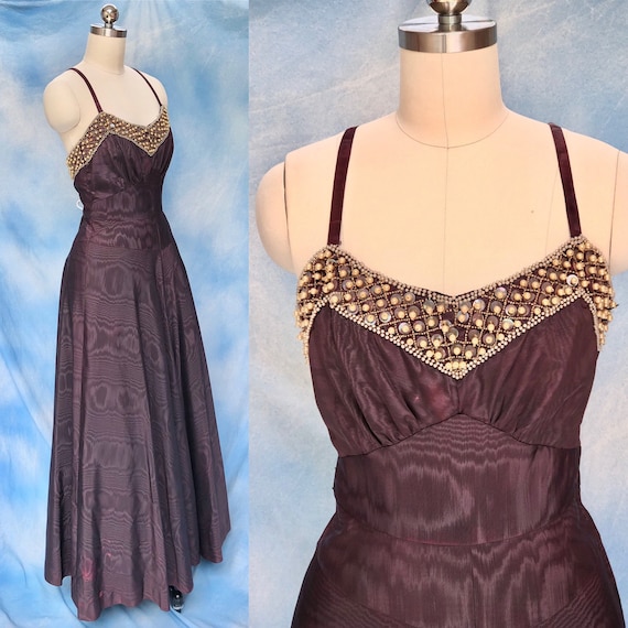 40s 1940s Dress / Vintage Ball Gown / Purple Auber