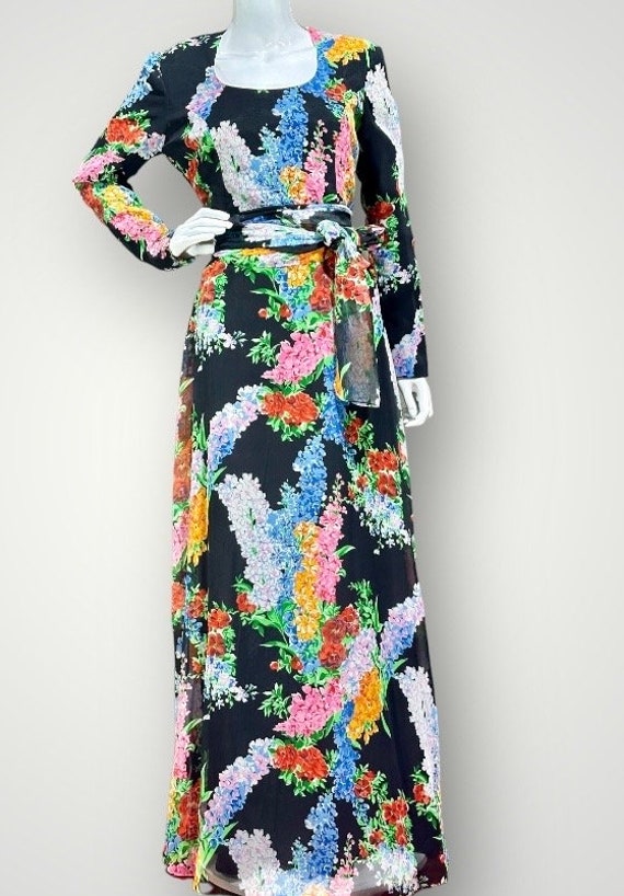 vintage evening dress, Razook’s poly chiffon bold… - image 5