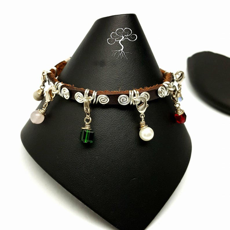 Silver Plated Leather Purity Charm Bracelet, with Detachable Charms. Personalized Initial Charm Optional image 3