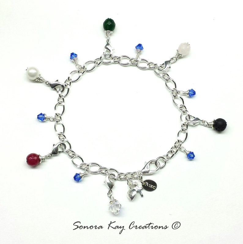 Silver Plated Purity Charm Bracelet, Detachable Gemstone Charms Lava and Jade Style, Personalized charm Optional image 5