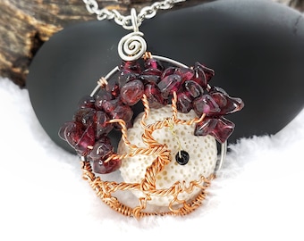 January Birthstone Dancing Tree of Life Pendant, With Oil Diffusing Lava Stone,  1.5 Inches