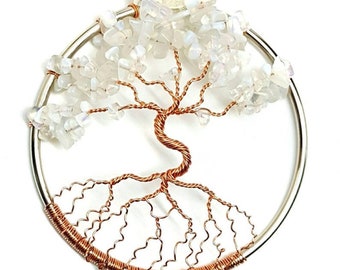 June Birthstone Dancing Tree of Life, Home Decoration, 3 Inch Ornament Opalite/Rainbow Moonstone mix