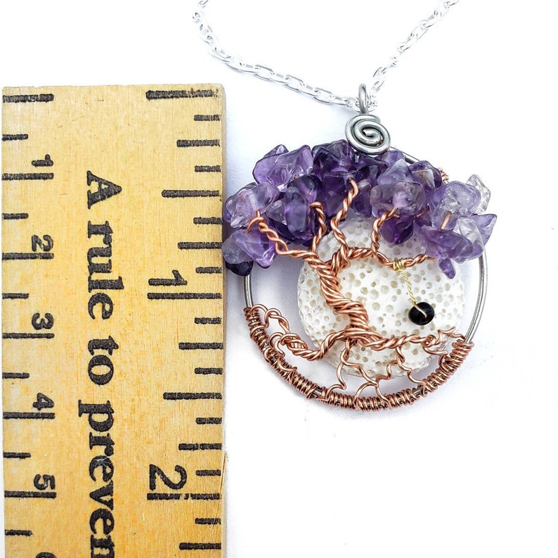 Optional Oil Diffusing Lava Stone and Swing February Amethyst Birthstone Dancing Tree of Life Pendant 1.5 Inches