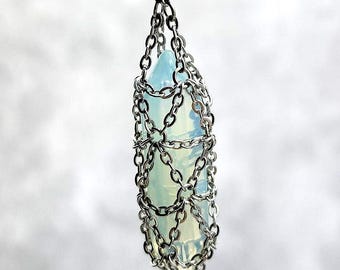 Stainless Steel Crystal Holder for/with 1.25 inch double pointed crystal on 20" chain