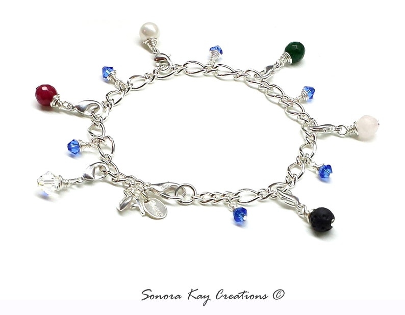 Silver Plated Purity Charm Bracelet, Detachable Gemstone Charms Lava and Jade Style, Personalized charm Optional image 3