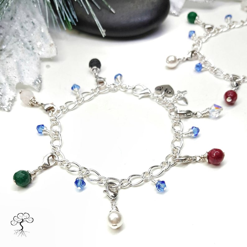 Silver Plated Purity Charm Bracelet, Detachable Gemstone Charms Lava and Jade Style, Personalized charm Optional image 2