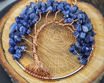 Sodalite Crescent Tree of Life Ornament for the month of September, 3 Inches, Made to Order