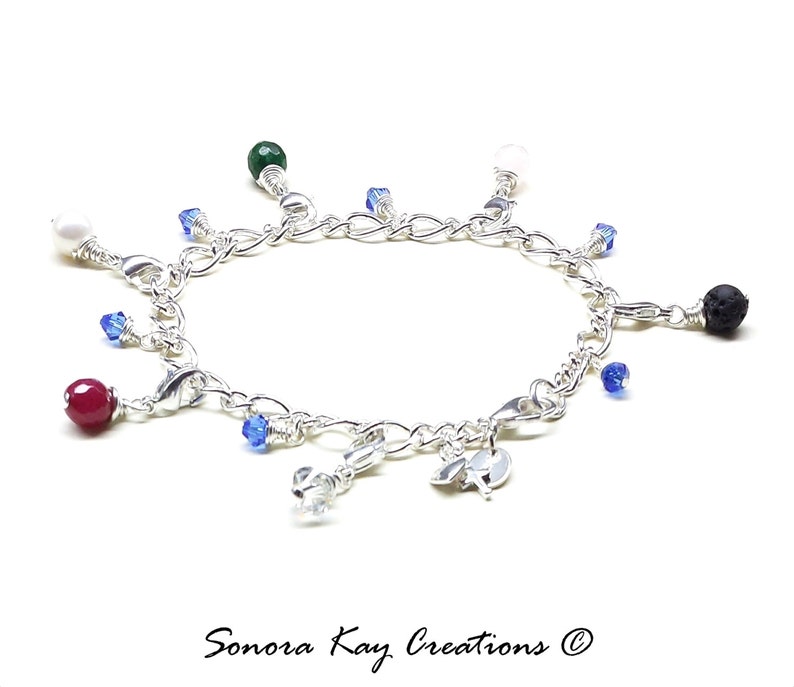 Silver Plated Purity Charm Bracelet, Detachable Gemstone Charms Lava and Jade Style, Personalized charm Optional image 6