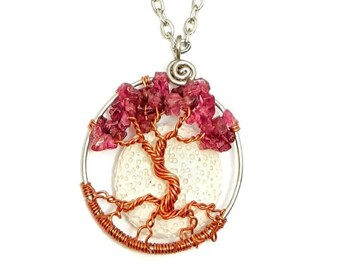 July Birthstone Dancing Tree of Life Pendant, With Oil Diffusing Lava Stone,  1.5 Inches