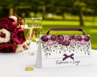 DIY printbare trouwtas, bewerkbare trouwtas-sjabloon voor gasten, roze pioenroos trouwtas, printen en monteren, accessoires uitgesloten