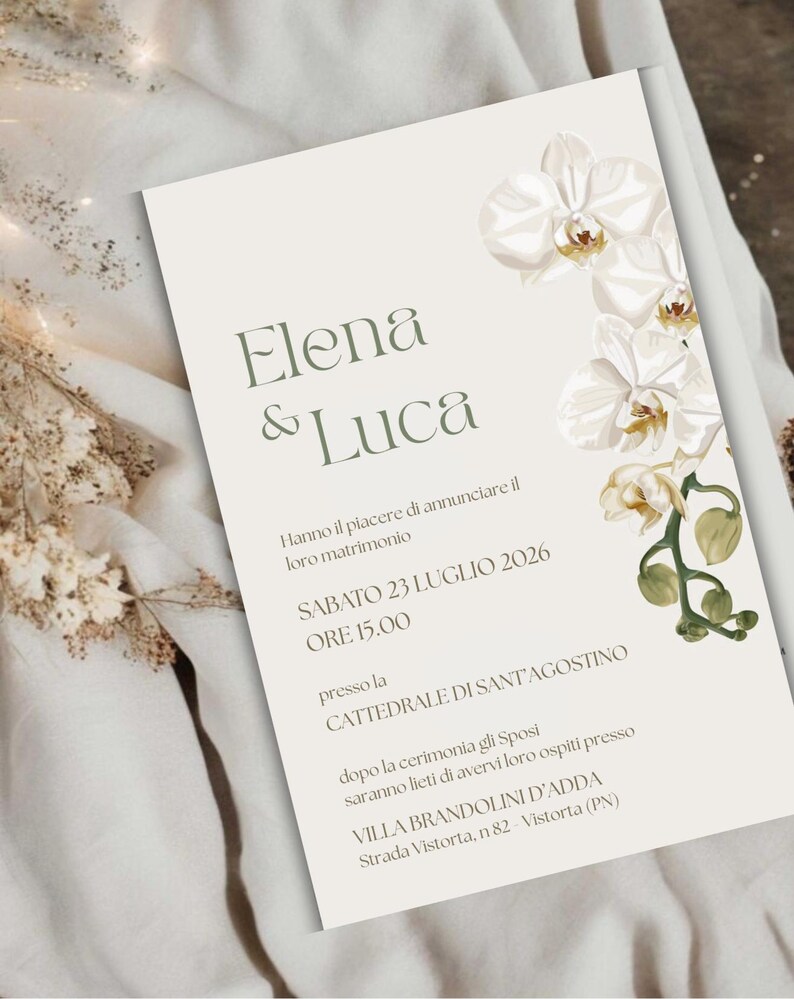 Orchideen-Hochzeitseinladung, bearbeitbare Hochzeitseinladungsvorlage, elegante Hochzeitseinladungen, Hochzeit mit Blumenmotiv Bild 2