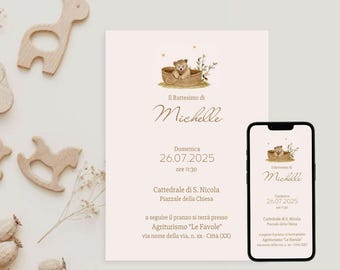 Editable Teddy Bear Baptism Invitation, Baptism Template, Digital and Printable Invitation Template, Pink Baby Baptism Invitation