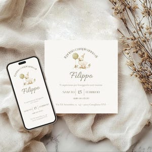 Modello di invito per 1 Compleanno | invito editabile e stampabile | invito digitale | Design elegante | Modello Paperella