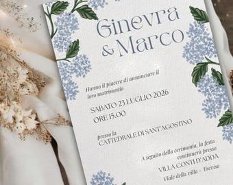 Hochzeitseinladung mit Hortensienmotiv, bearbeitbare Hochzeitseinladungsvorlage, Hochzeitseinladungen mit Blumenmotiv, florale Hochzeit