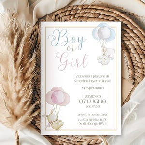 Modello di invito per Gender Reveal | Invito editabile stampabile | invito personalizzabile | disegni ad acquerello | Modello Sweet