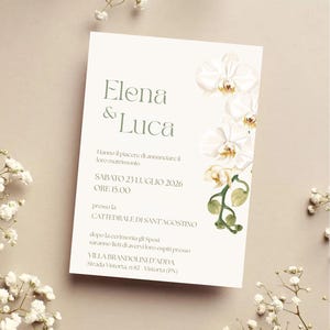 Orchideen-Hochzeitseinladung, bearbeitbare Hochzeitseinladungsvorlage, elegante Hochzeitseinladungen, Hochzeit mit Blumenmotiv Bild 1