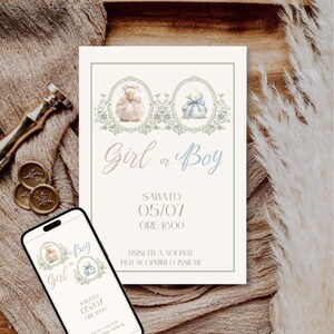 Modello editabile per invito Gender Reveal | Template Personalizzabile cartaceo e digitale | stampa a casa | Modello Paperine