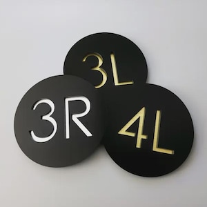 Black Round Acrylic Door Number Sign Custom Apartment Number Plaque – Modern Hotel Room Number – House Address Plate  Personalized Door Sign