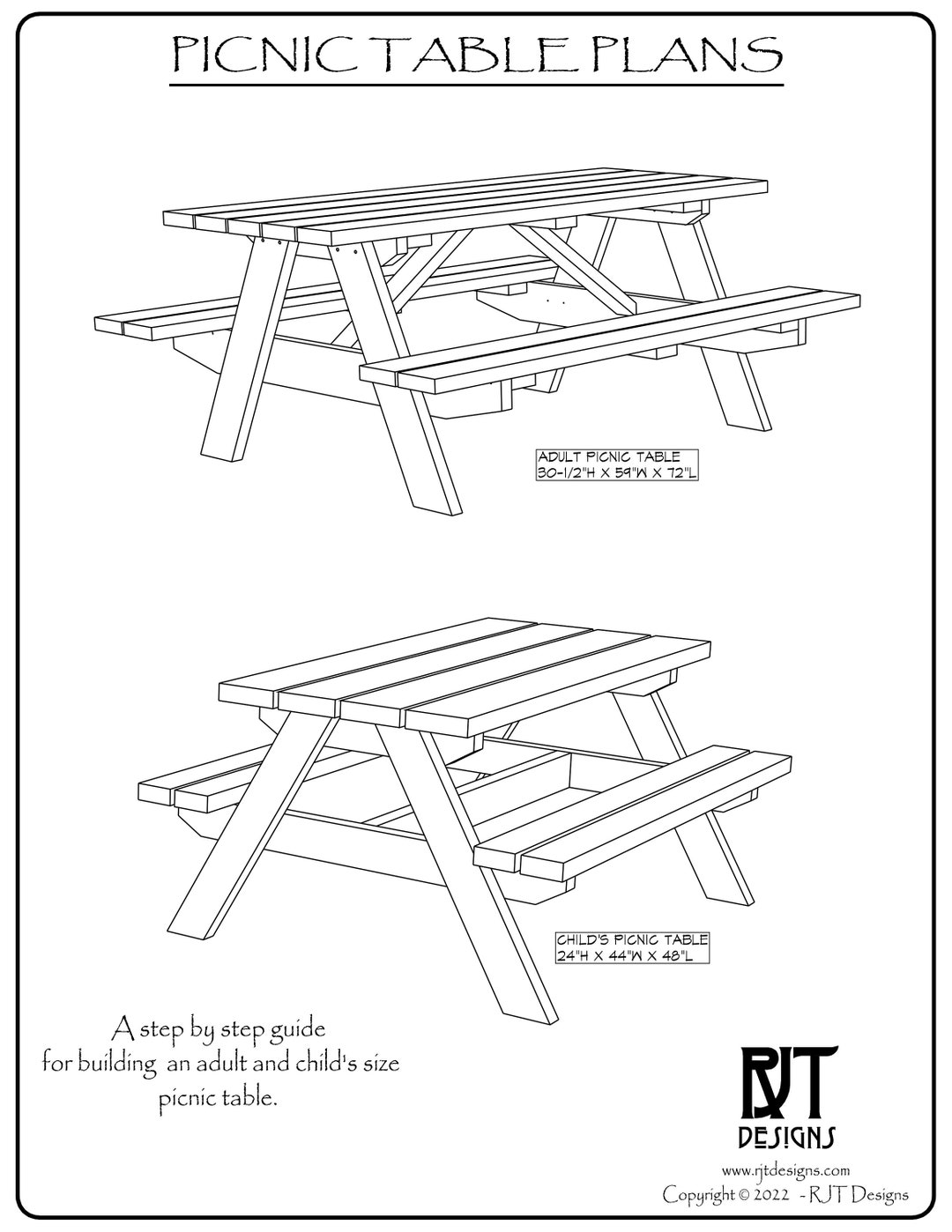 Picnic Table Plans - Adult and Child's Size - PDF Version - Etsy