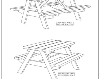 Picnic Table Plans - Adult and Child's Size - Printed Version