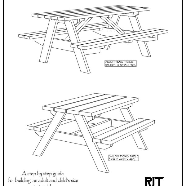 Picnic Table Plans - Adult and Child's Size - PDF Version