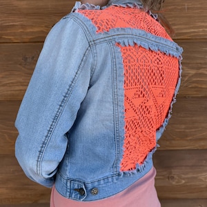 jean jacket denim women&#39;s upcycle lace  western pretty vintage