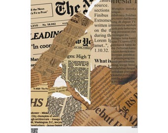 Newspaper Collage Wrapping Paper | Vintage Newsprint Gift Wrap