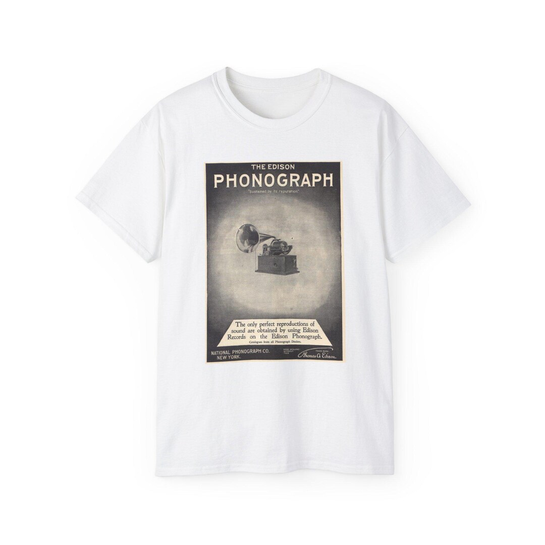 Vintage Edison Phonograph Poster T-shirt | Retro Music Tee, Thomas ...