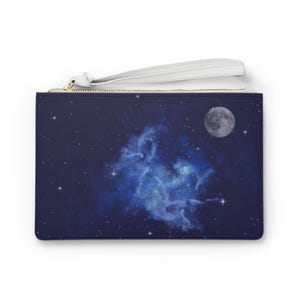 Celestial Clutch Bag, Galaxy Print Makeup Pouch, Night Sky Handbag, Cosmic Gift for Her, Starry Evening Bag, Astronomical Accessory